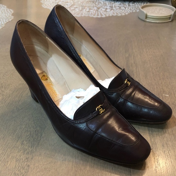 VINTAGE 1970s GUCCI Designer Luxury Italian Charm Mahogany Leather Heel Pumps - Picture 15 of 15